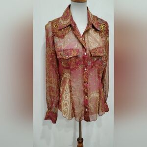 BEADED CHIFFON WESTERN STYLE BLOUSE NWT